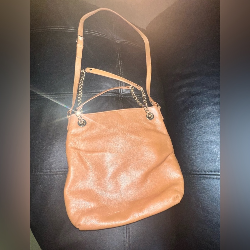 Michael Kors Camel Leather Shoulder Bag with Gold Chain Detail
